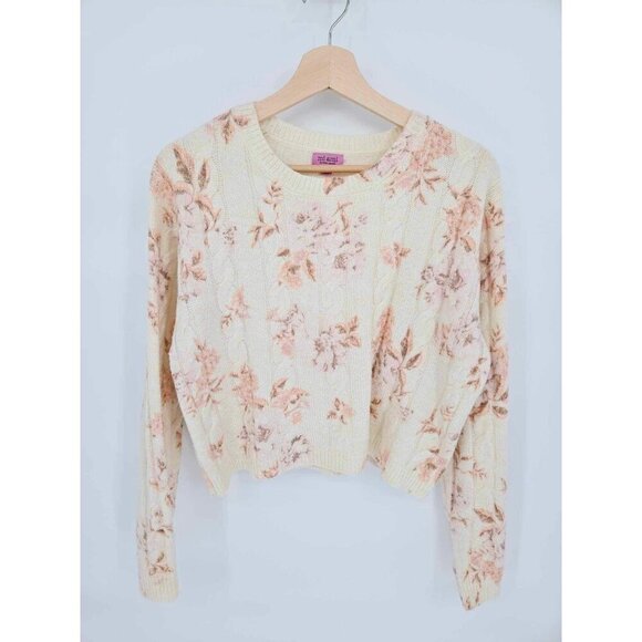 Francesca's Mi Ami Sasha Watercolor Floral Cable Pink Sweater Size XL - Picture 2 of 8